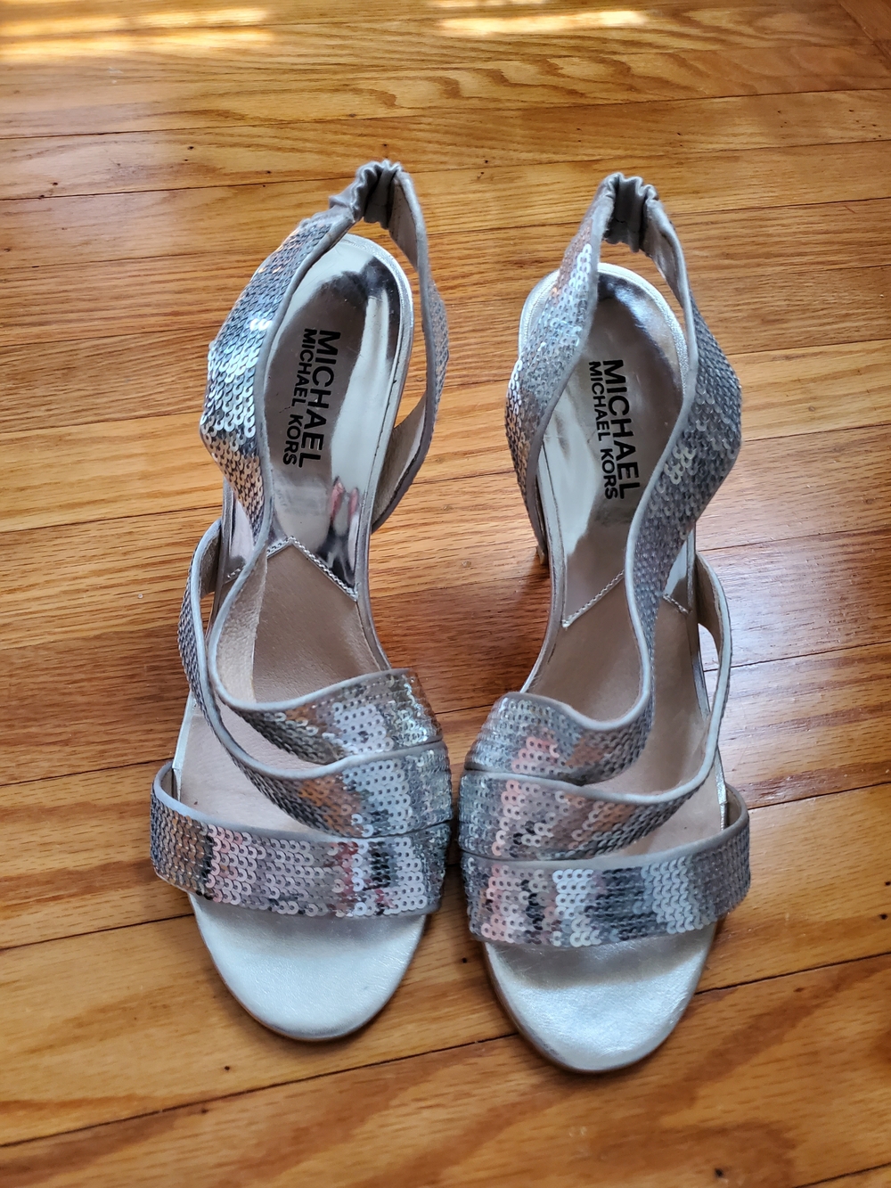 Michael Kors Silver Sequin Strappy Womens Heels Womens Sz 7.5